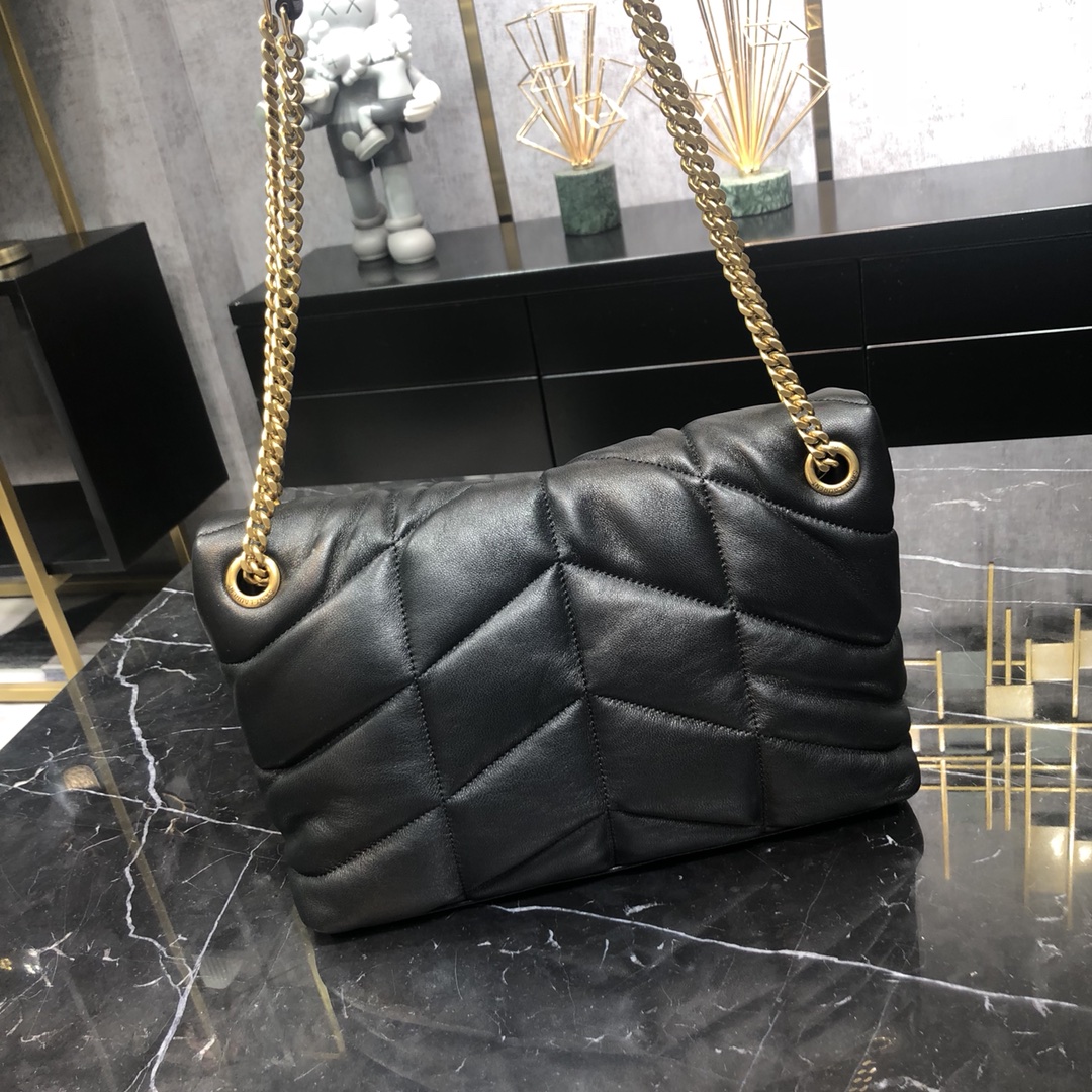 Saint Laurent Loulou Puffer Small Lambskin Shoulder Bag Handbag Black 577476 Gold